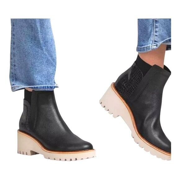 Dolce Vita Huey Lugged Chelsea Ankle Boot Black Exotic Croc size 10 Women's EUC - Picture 2 of 12